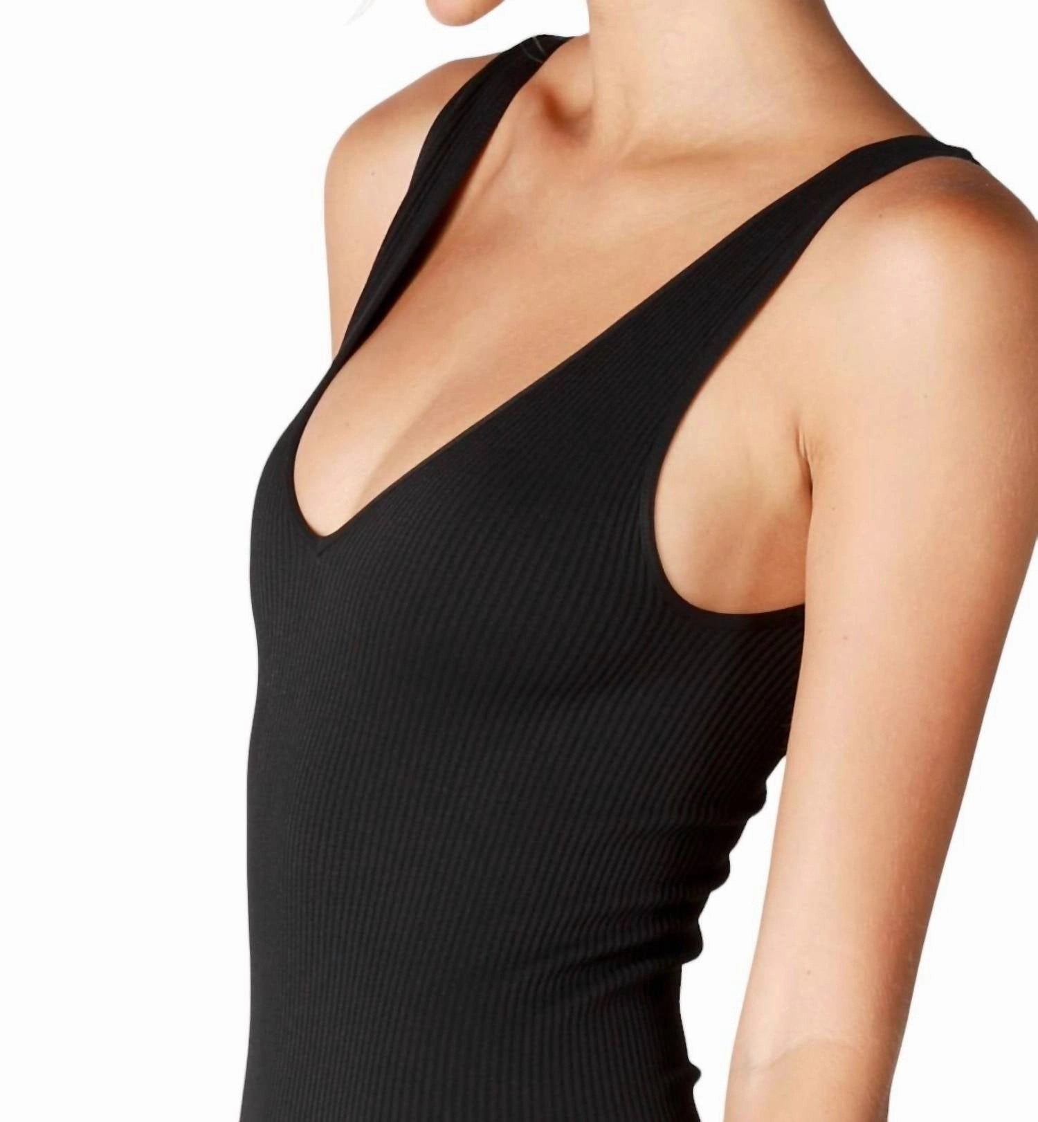 Ribbed V Neck Tank Bodysuit In Black