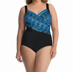 Rockin' Moroccan Plus Size Sanibel Underwire One Piece Swimsuit In Blue