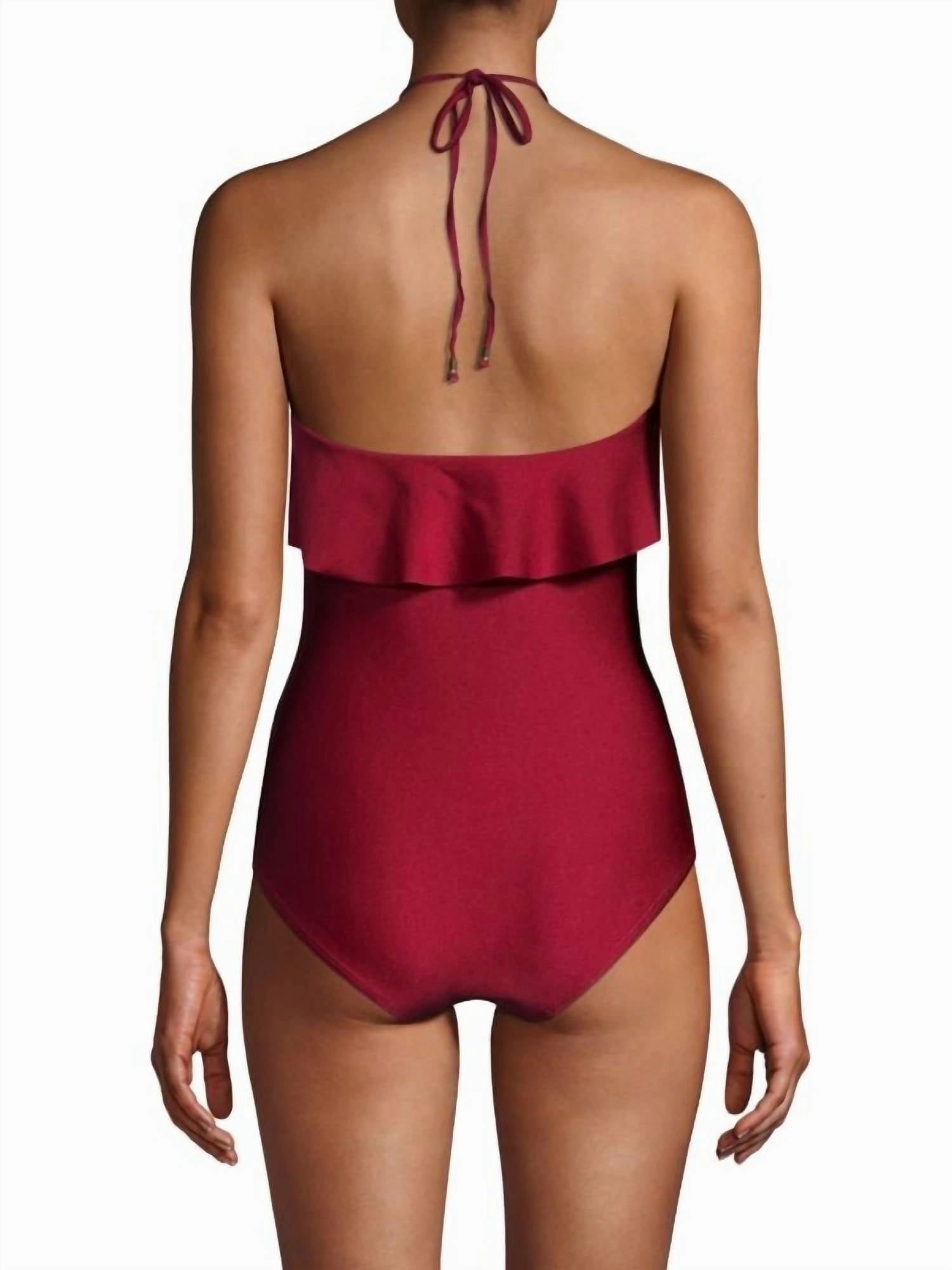 Ruffle Halter One Piece Swimsuit In Syrah