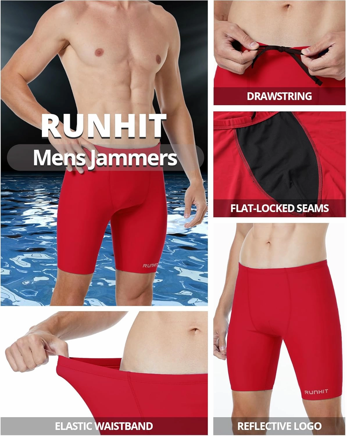 Runhit Men's Swim Jammers Competitive Swim Racing Team Swimsuit Quick Dry Athletic Swimming Shorts UPF 50 