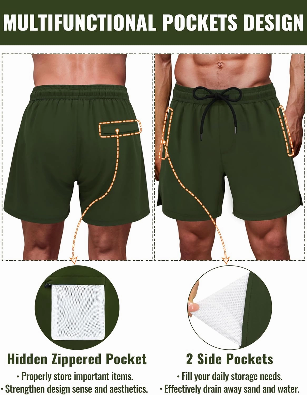 Sarfel Mens Swim Trunks 5 Inch Mens Bathing Suit with Compression Liner Men's Board Shorts Men's Swimwear Quick Dry Swimsuit