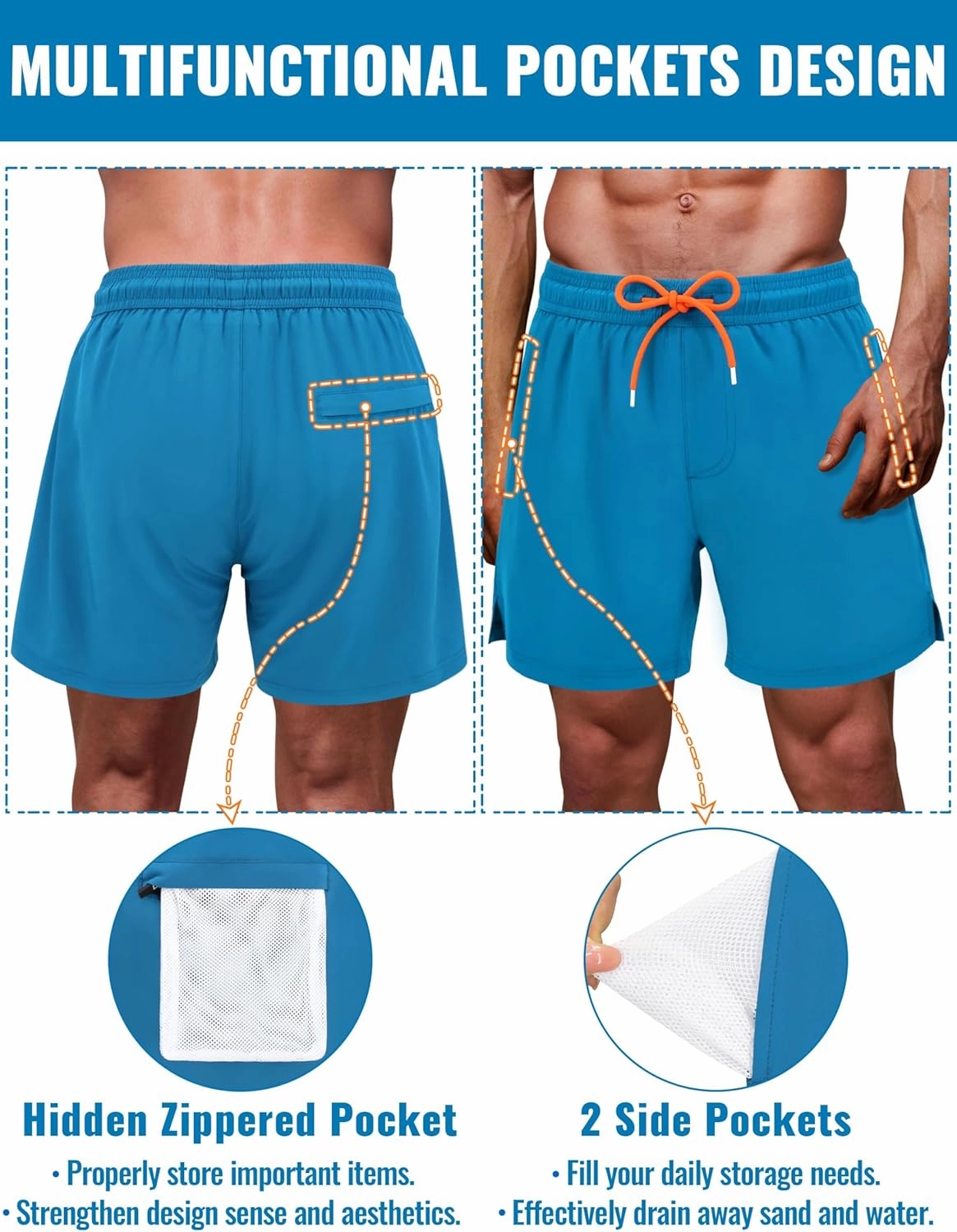 Sarfel Mens Swim Trunks 5 Inch Mens Bathing Suit with Compression Liner Men's Board Shorts Men's Swimwear Quick Dry Swimsuit