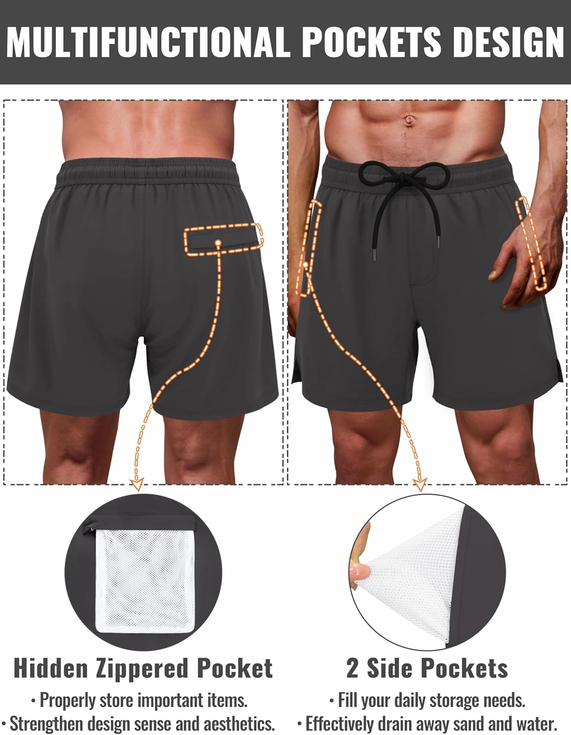 Sarfel Mens Swim Trunks 5 Inch Mens Bathing Suit with Compression Liner Men's Board Shorts Men's Swimwear Quick Dry Swimsuit