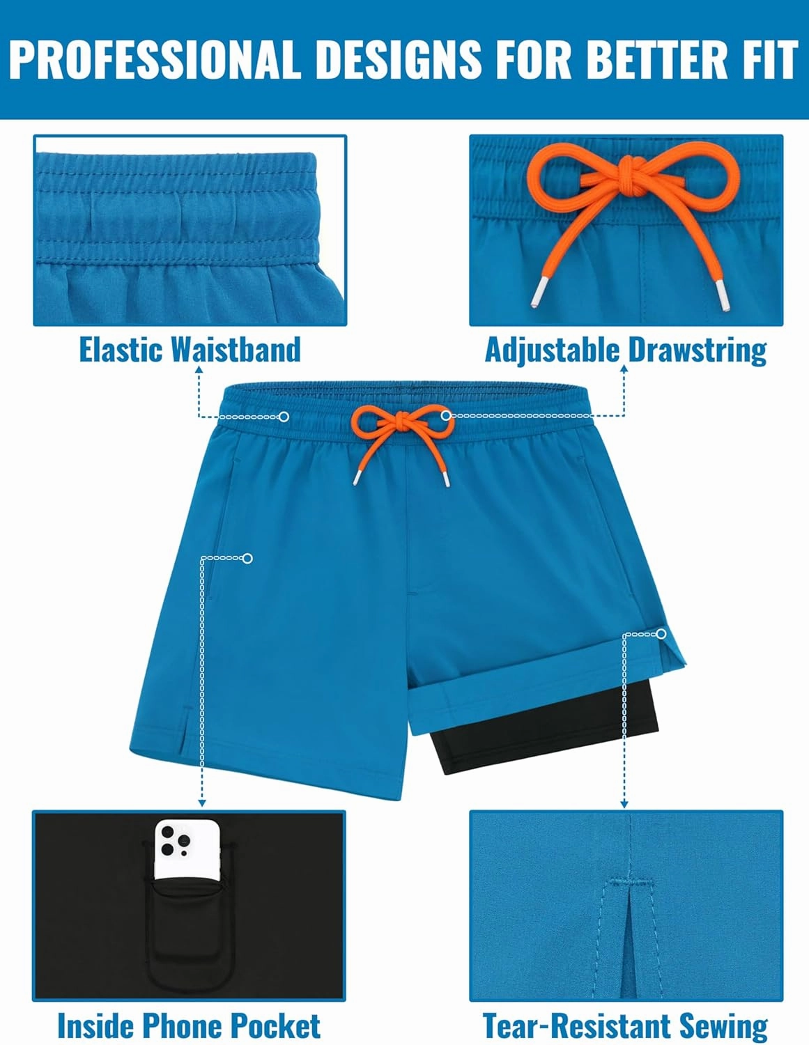 Sarfel Mens Swim Trunks 5 Inch Mens Bathing Suit with Compression Liner Men's Board Shorts Men's Swimwear Quick Dry Swimsuit