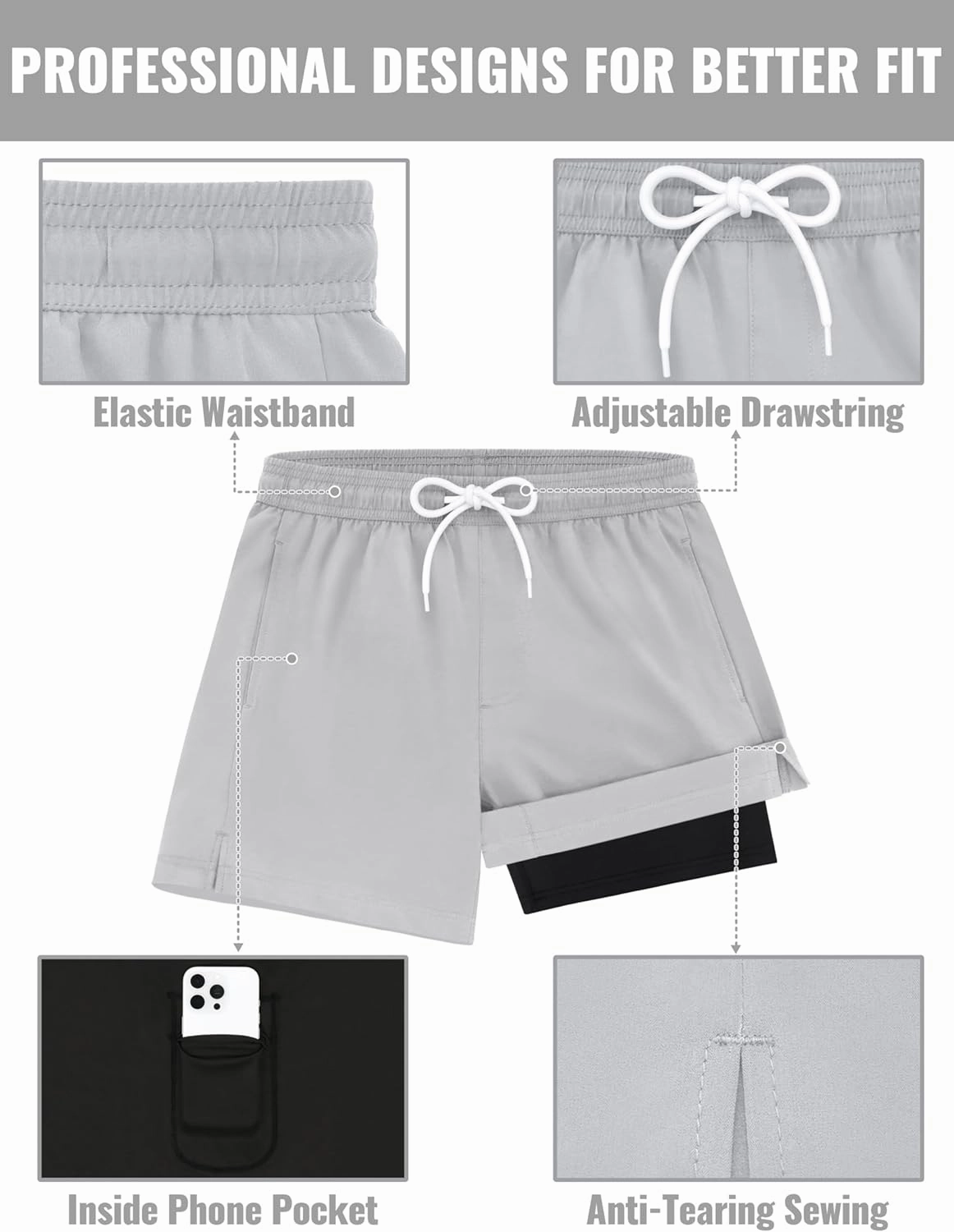 Sarfel Mens Swim Trunks 5 Inch Mens Bathing Suit with Compression Liner Men's Board Shorts Men's Swimwear Quick Dry Swimsuit