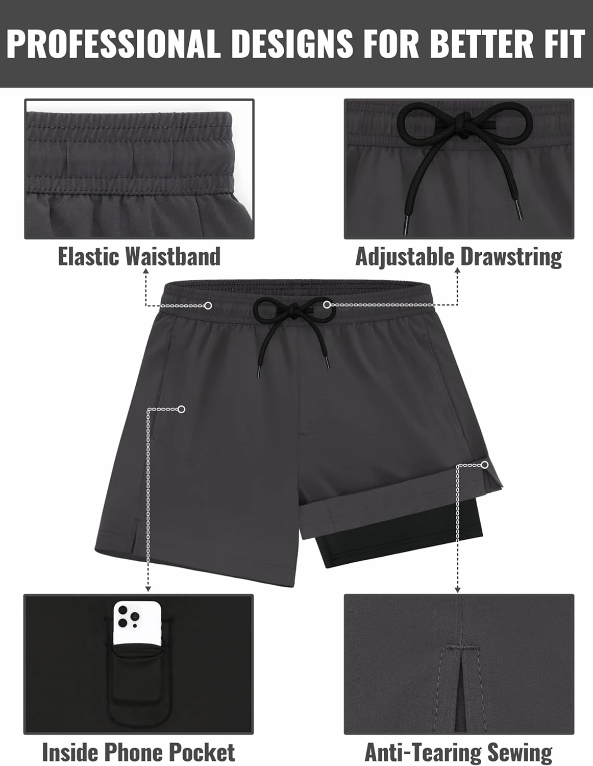 Sarfel Mens Swim Trunks 5 Inch Mens Bathing Suit with Compression Liner Men's Board Shorts Men's Swimwear Quick Dry Swimsuit