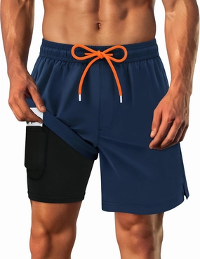 Sarfel Mens Swim Trunks with Compression Liner Mens Bathing Suit 7 Inch Inseam Quick Drying Men's Board Shorts Men's Swimwear