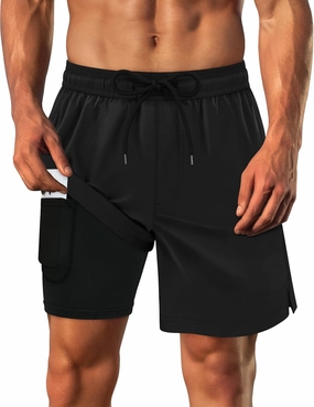 Sarfel Mens Swim Trunks with Compression Liner Mens Bathing Suit 7 Inch Inseam Quick Drying Men's Board Shorts Men's Swimwear