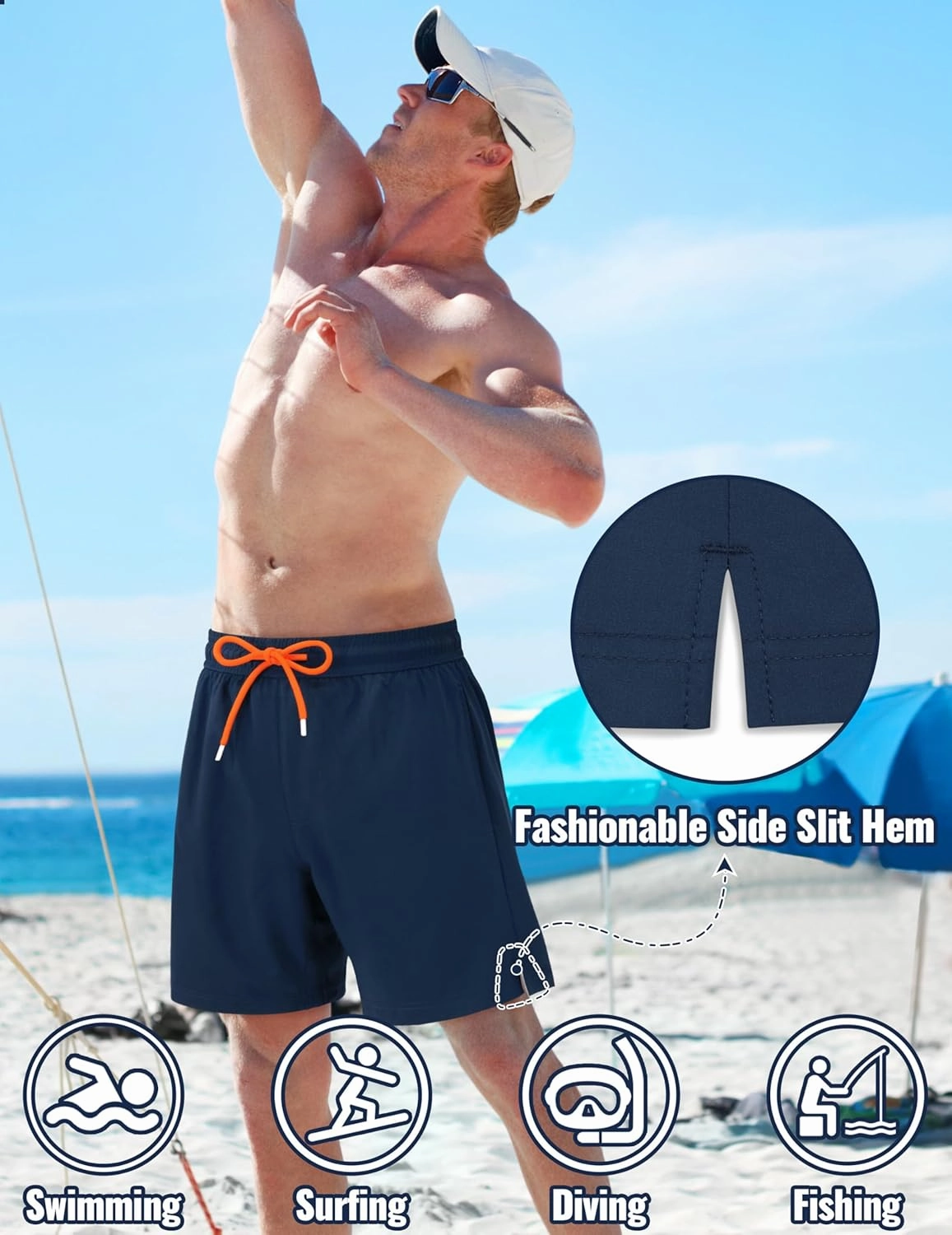 Sarfel Mens Swim Trunks with Compression Liner Mens Bathing Suit 7 Inch Inseam Quick Drying Men's Board Shorts Men's Swimwear