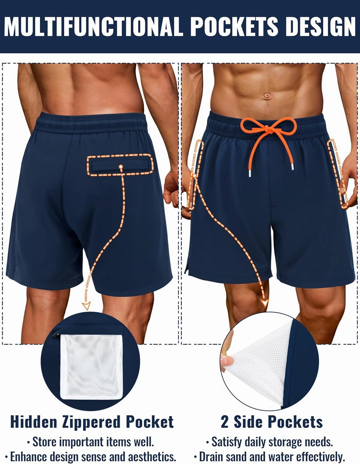 Sarfel Mens Swim Trunks with Compression Liner Mens Bathing Suit 7 Inch Inseam Quick Drying Men's Board Shorts Men's Swimwear