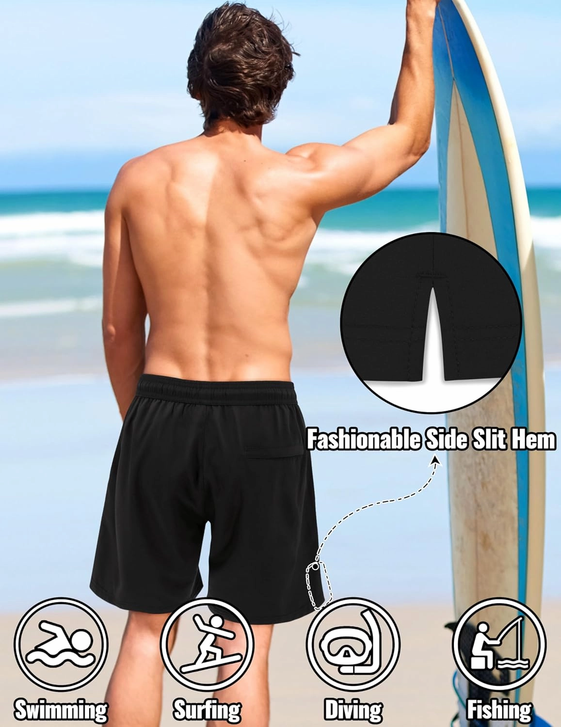 Sarfel Mens Swim Trunks with Compression Liner Mens Bathing Suit 7 Inch Inseam Quick Drying Men's Board Shorts Men's Swimwear