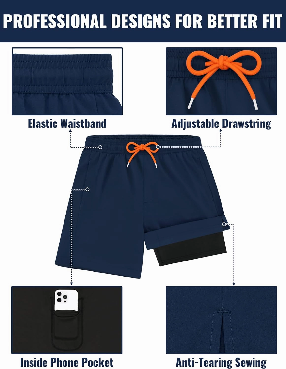 Sarfel Mens Swim Trunks with Compression Liner Mens Bathing Suit 7 Inch Inseam Quick Drying Men's Board Shorts Men's Swimwear