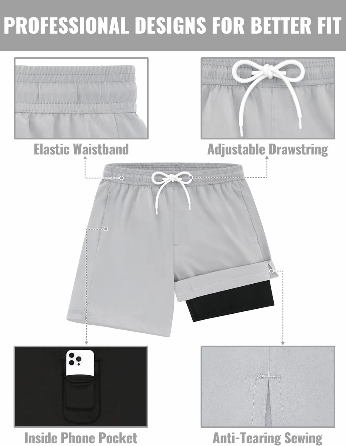 Sarfel Mens Swim Trunks with Compression Liner Mens Bathing Suit 7 Inch Inseam Quick Drying Men's Board Shorts Men's Swimwear
