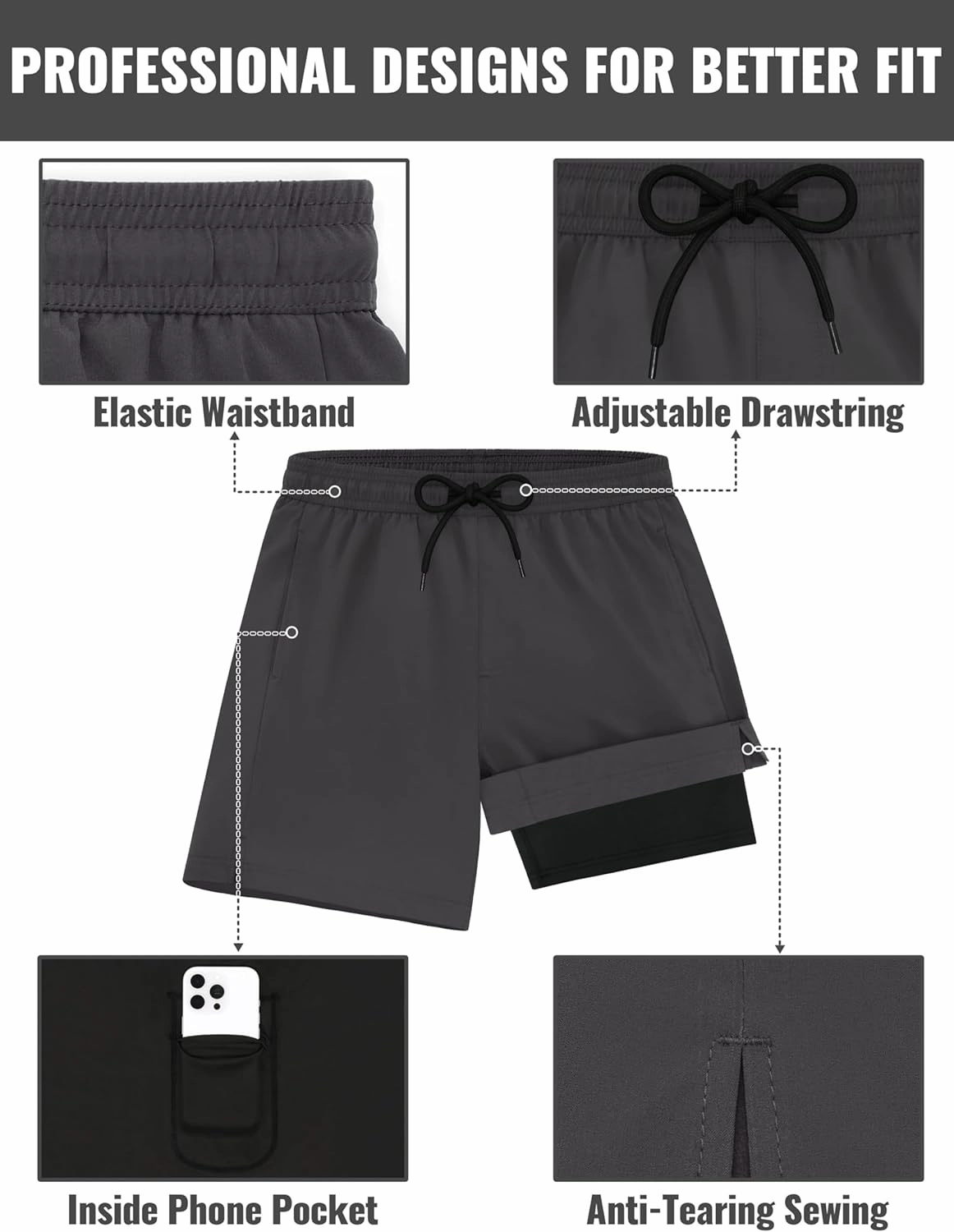 Sarfel Mens Swim Trunks with Compression Liner Mens Bathing Suit 7 Inch Inseam Quick Drying Men's Board Shorts Men's Swimwear