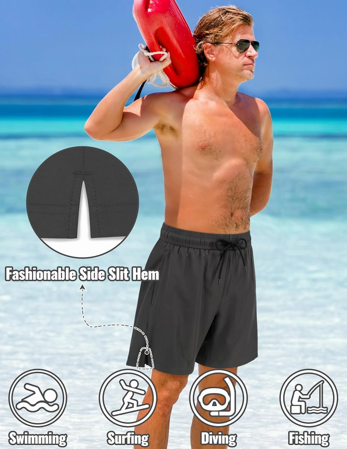 Sarfel Mens Swim Trunks with Compression Liner Mens Bathing Suit 7 Inch Inseam Quick Drying Men's Board Shorts Men's Swimwear