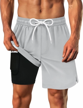 Sarfel Mens Swim Trunks with Compression Liner Mens Bathing Suit 7 Inch Inseam Quick Drying Men's Board Shorts Men's Swimwear