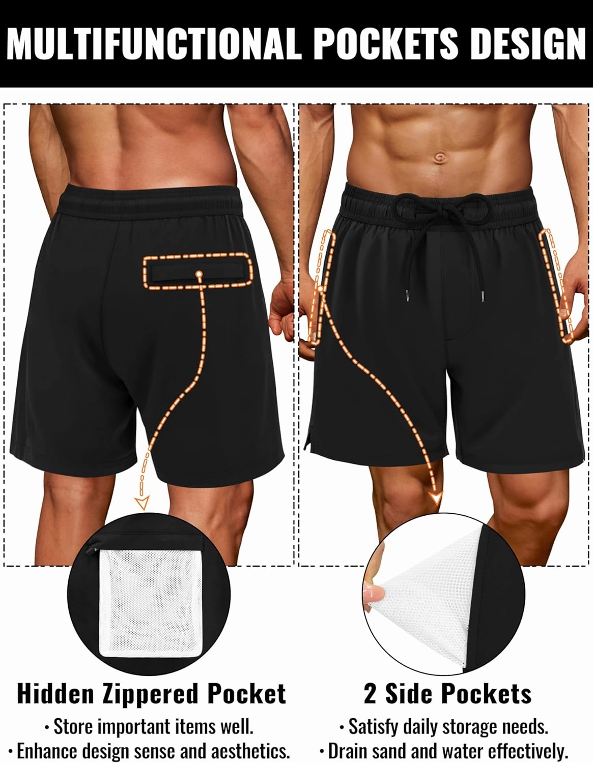 Sarfel Mens Swim Trunks with Compression Liner Mens Bathing Suit 7 Inch Inseam Quick Drying Men's Board Shorts Men's Swimwear