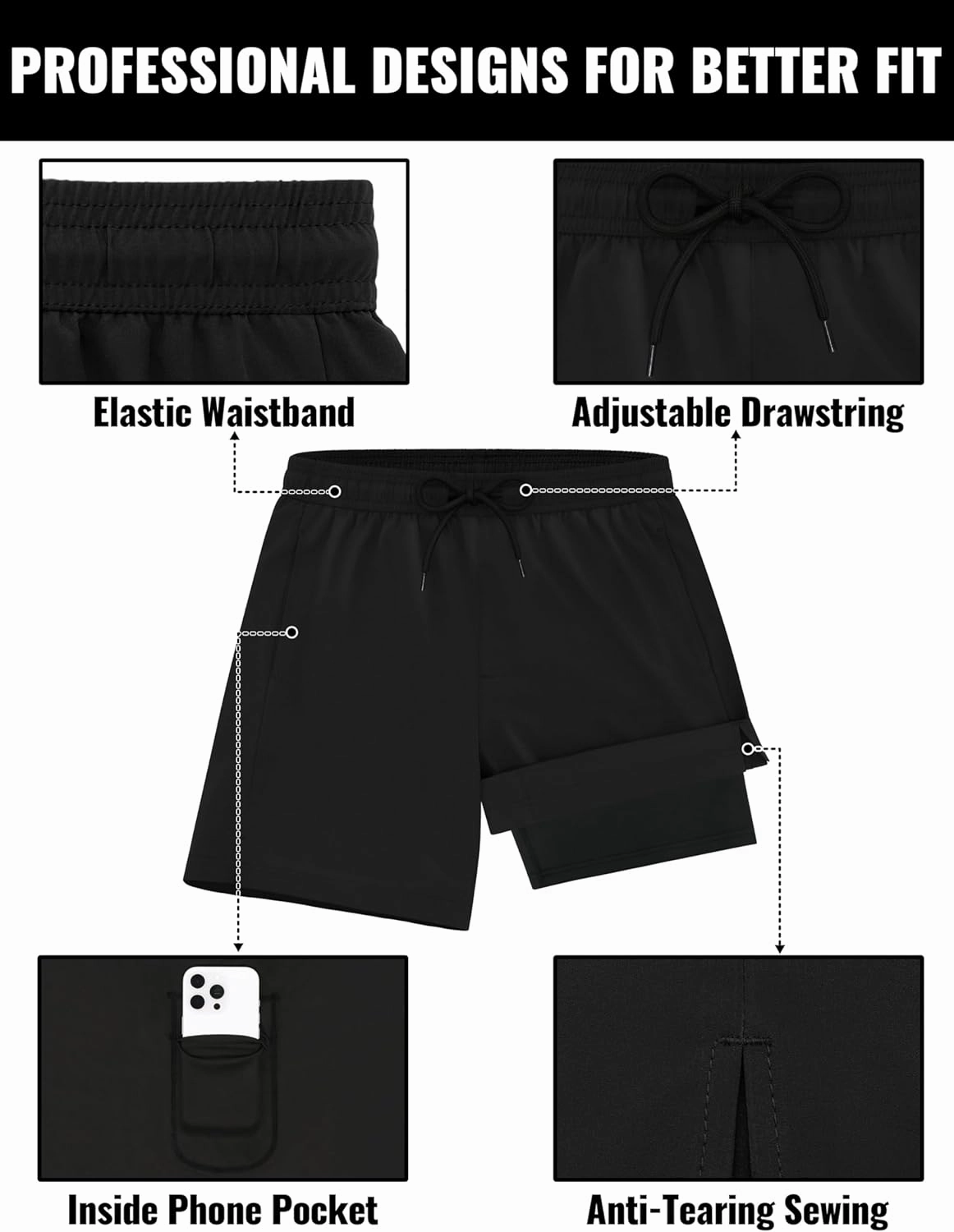 Sarfel Mens Swim Trunks with Compression Liner Mens Bathing Suit 7 Inch Inseam Quick Drying Men's Board Shorts Men's Swimwear