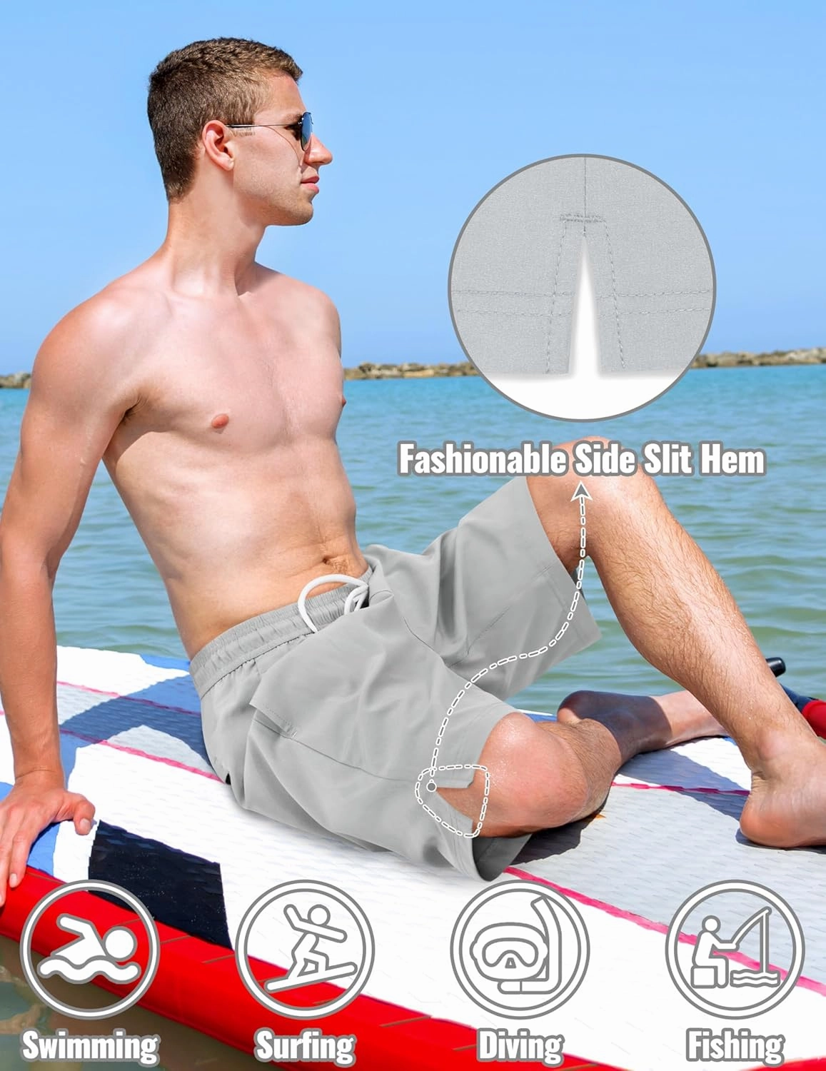 Sarfel Mens Swim Trunks with Compression Liner Mens Bathing Suit 7 Inch Inseam Quick Drying Men's Board Shorts Men's Swimwear