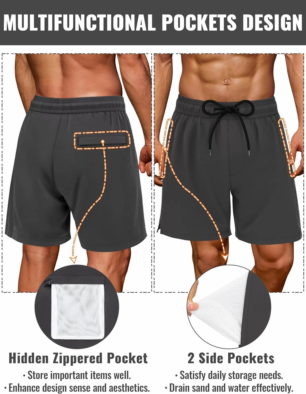 Sarfel Mens Swim Trunks with Compression Liner Mens Bathing Suit 7 Inch Inseam Quick Drying Men's Board Shorts Men's Swimwear
