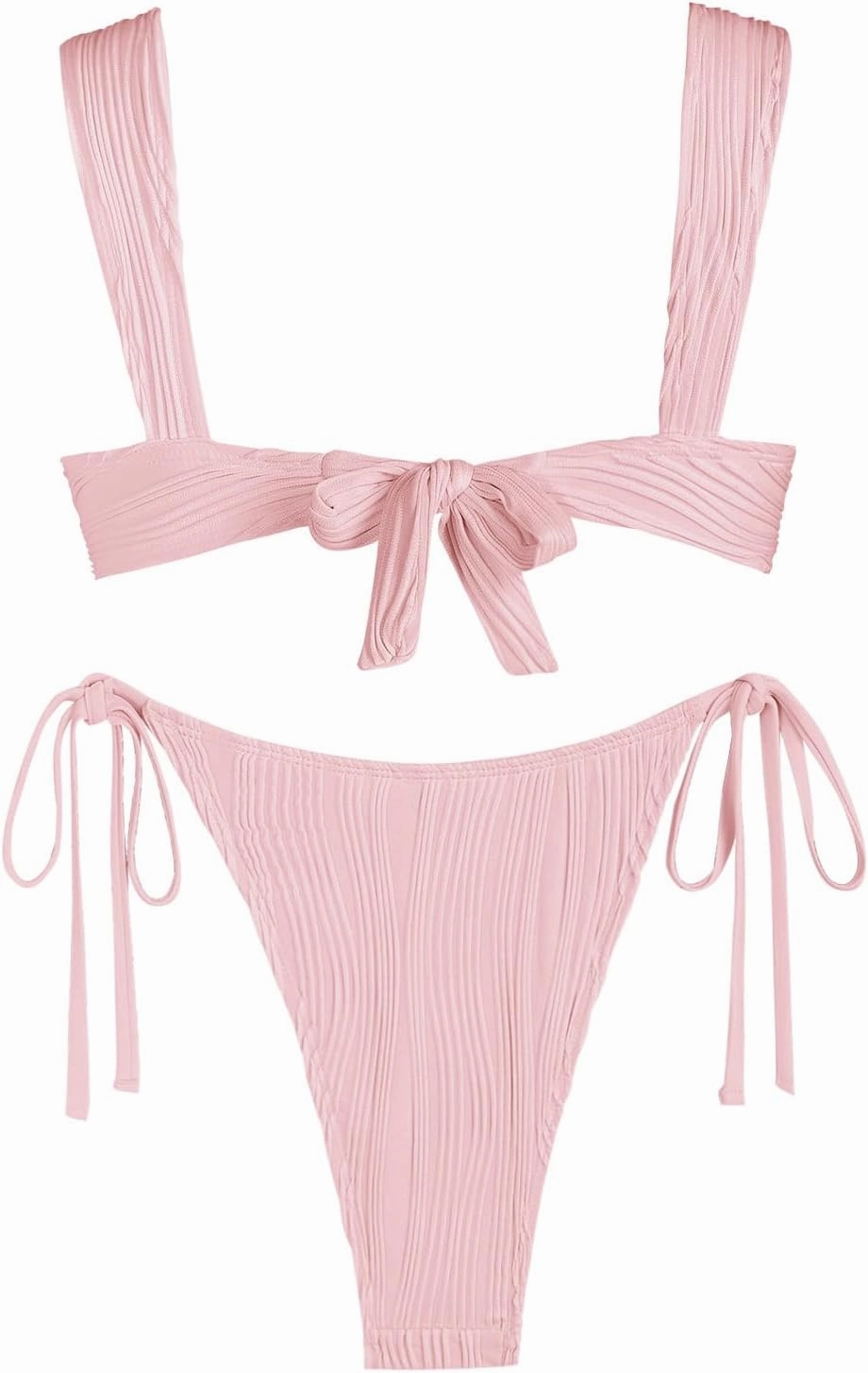 seamoly Swim Suits for Women 2025 Ribbed Tie Front Cutout Cheeky Bikini Sets Open Back Sexy Side Tie Thong Bathing Suit