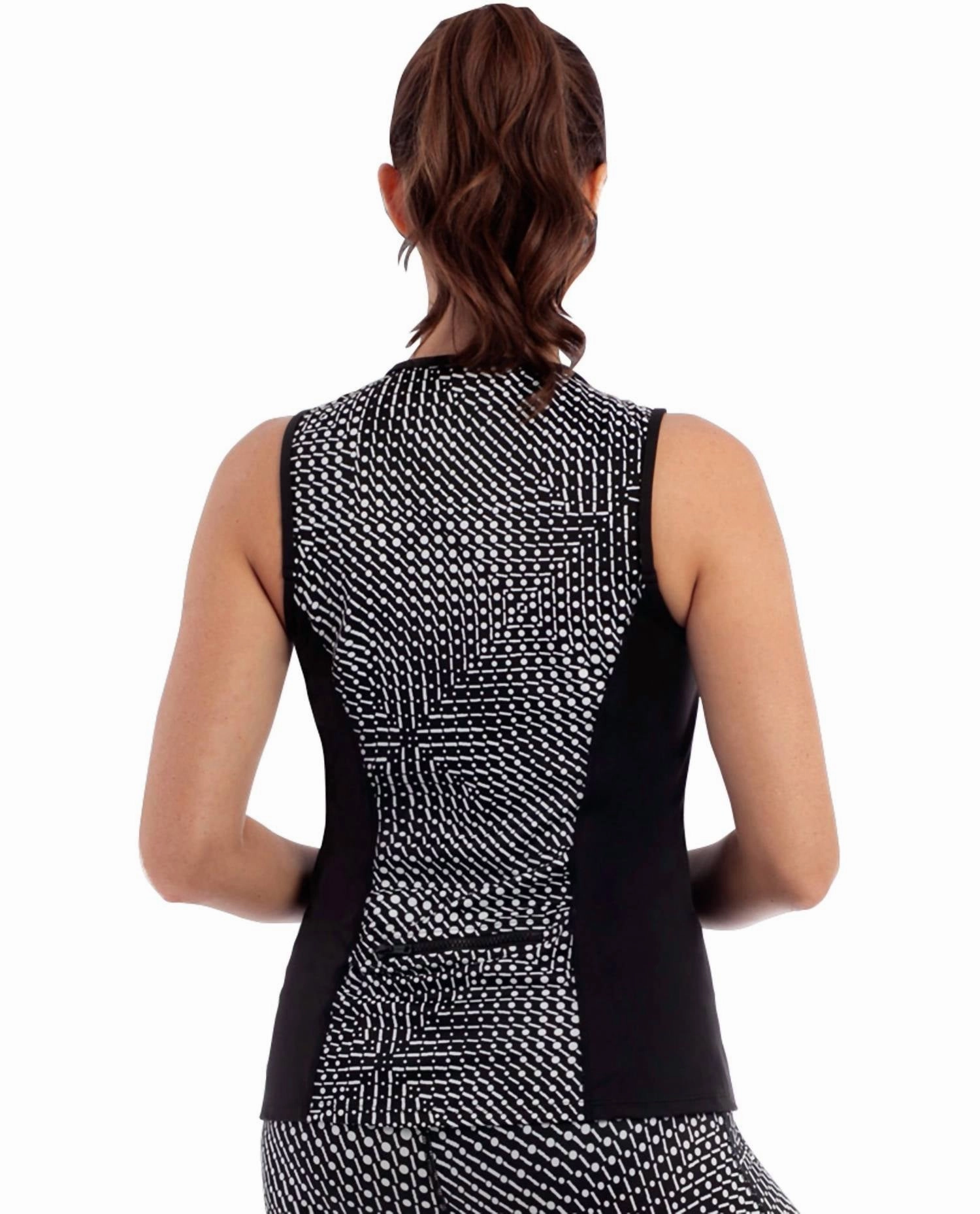 Shimmer Bay Active Sleeveless Full Zip Rash Guard In Black White