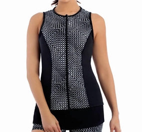 Shimmer Bay Active Sleeveless Full Zip Rash Guard In Black White