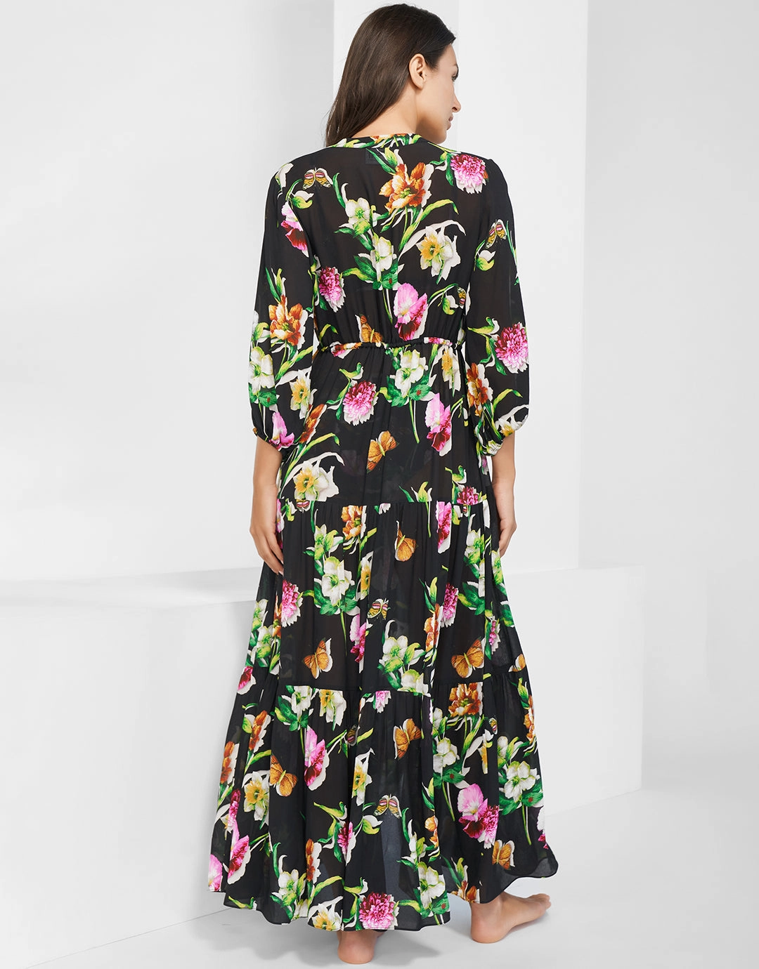 Siciliana Maxi Kaftan - Black-Brights
