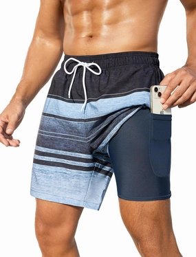 SILKWORLD Men Swim Trunks 6 Inch Quick Dry Swimming Shorts 2 in 1 Summer Swimwear Bathing Suits with Zipper Pockets