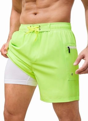 SILKWORLD Mens Swim Trunks 6" Quick Dry Bathing Suit Beach Swimming Shorts with Compression Liner and Zipper Pockets