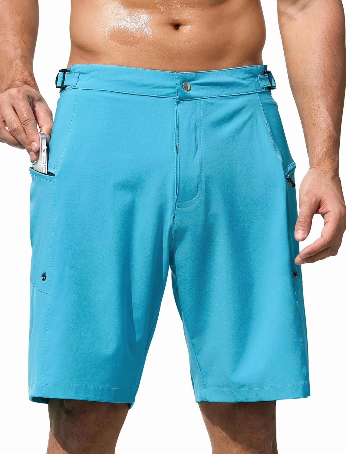 SILKWORLD Mens Swim Trunks Quick Dry 9" Board Shorts with Cargo Zip Pockets-No Liner