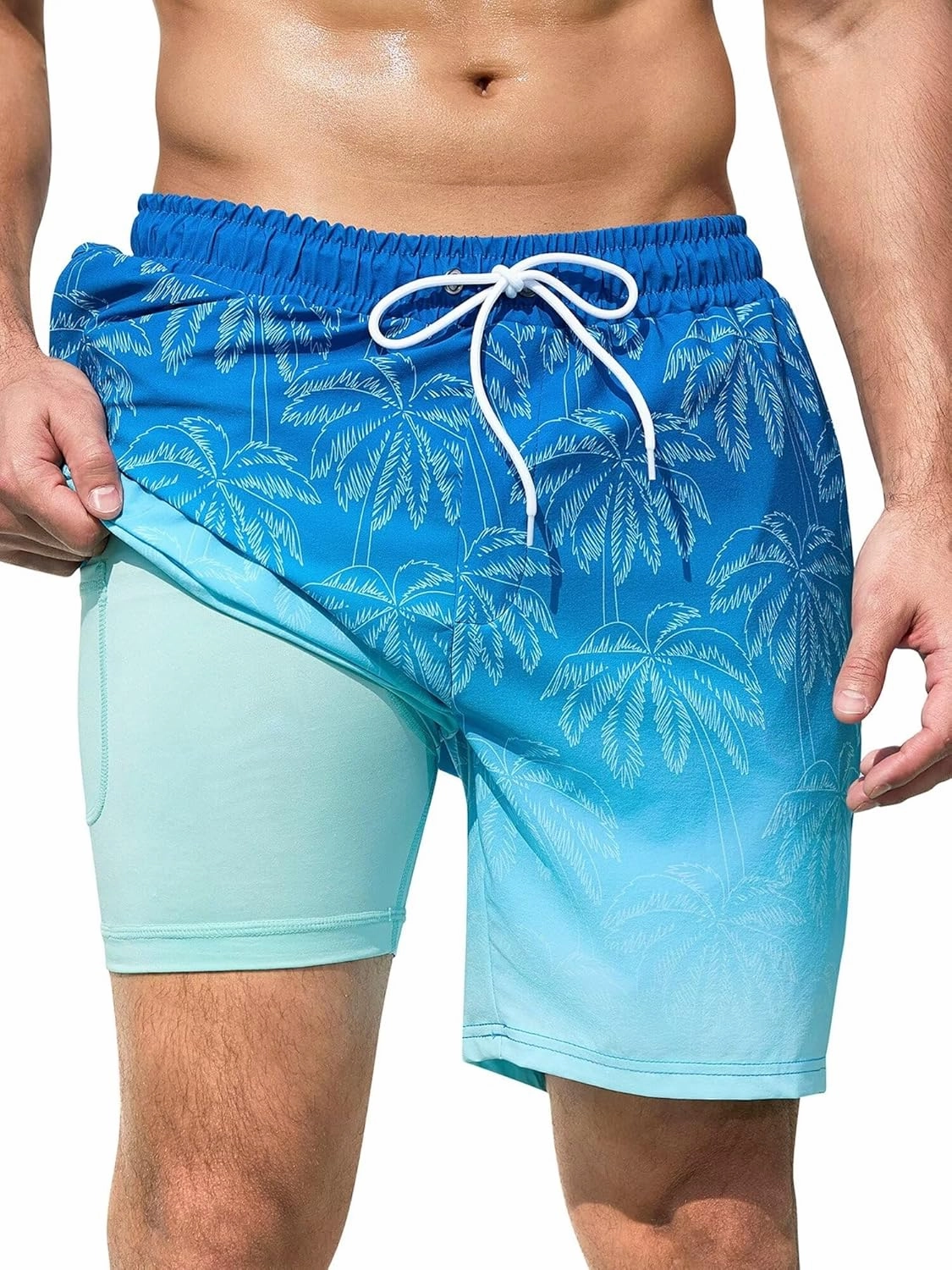 SILKWORLD Mens Swim Trunks Quick Dry Swimming Shorts with Compression Liner and Zipper Pockets