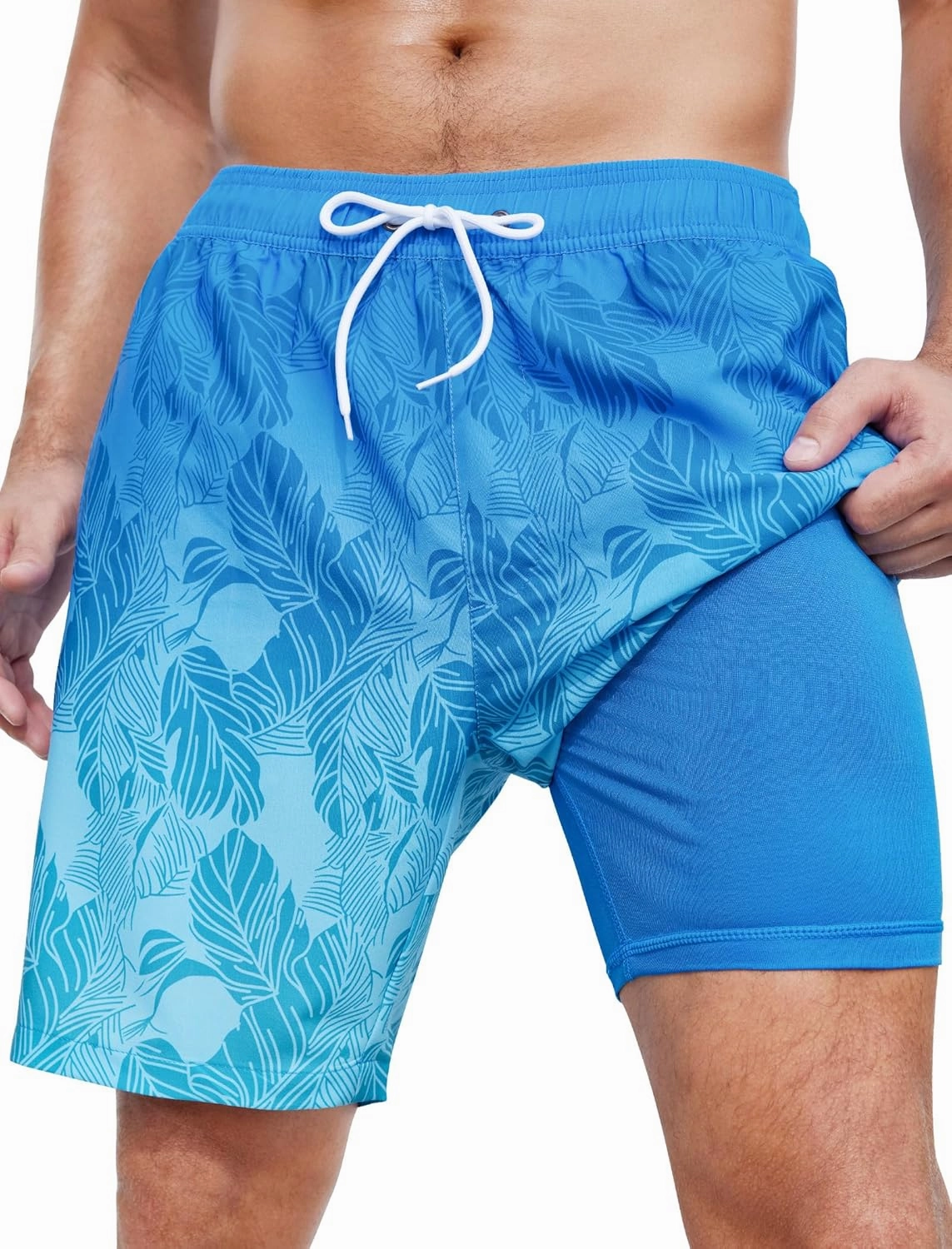 SILKWORLD Mens Swim Trunks Quick Dry Swimming Shorts with Compression Liner and Zipper Pockets