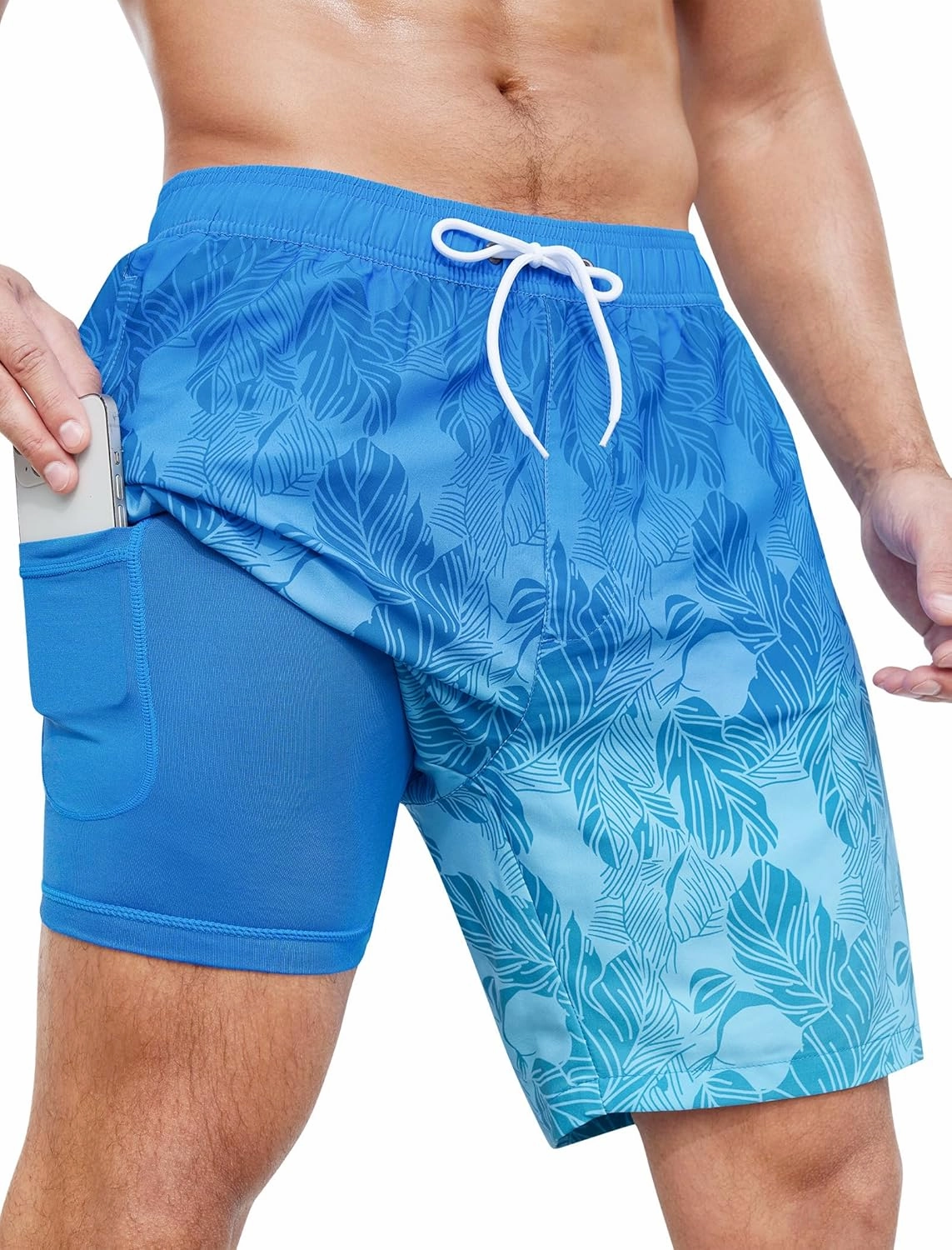 SILKWORLD Mens Swim Trunks Quick Dry Swimming Shorts with Compression Liner and Zipper Pockets