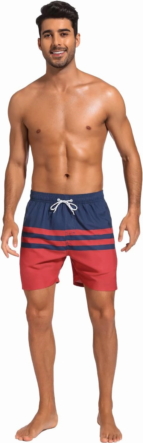 SILKWORLD Mens Swim Trunks with Compression Liner 2 in 1 Quick Dry Bathing Suit Beach Shorts with Zipper Pockets