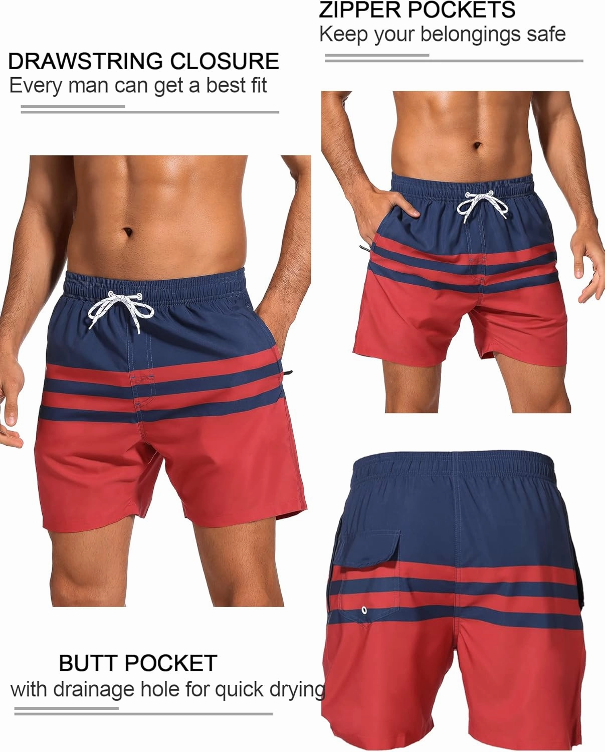 SILKWORLD Mens Swim Trunks with Compression Liner 2 in 1 Quick Dry Bathing Suit Beach Shorts with Zipper Pockets
