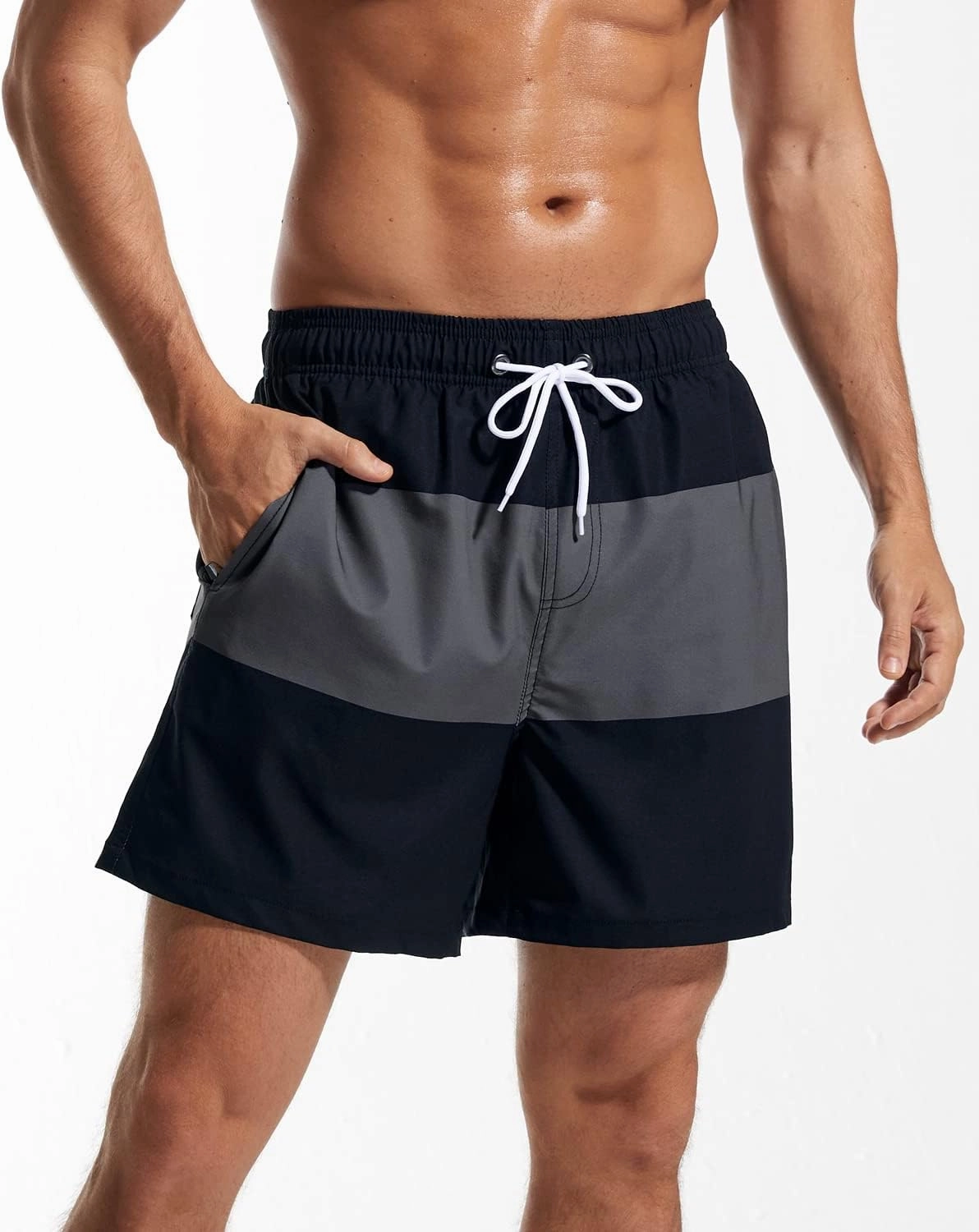 SILKWORLD Mens Swimming Trunks with Compression Liner 2 in 1 Quick-Dry Swim Shorts with Zipper Pockets