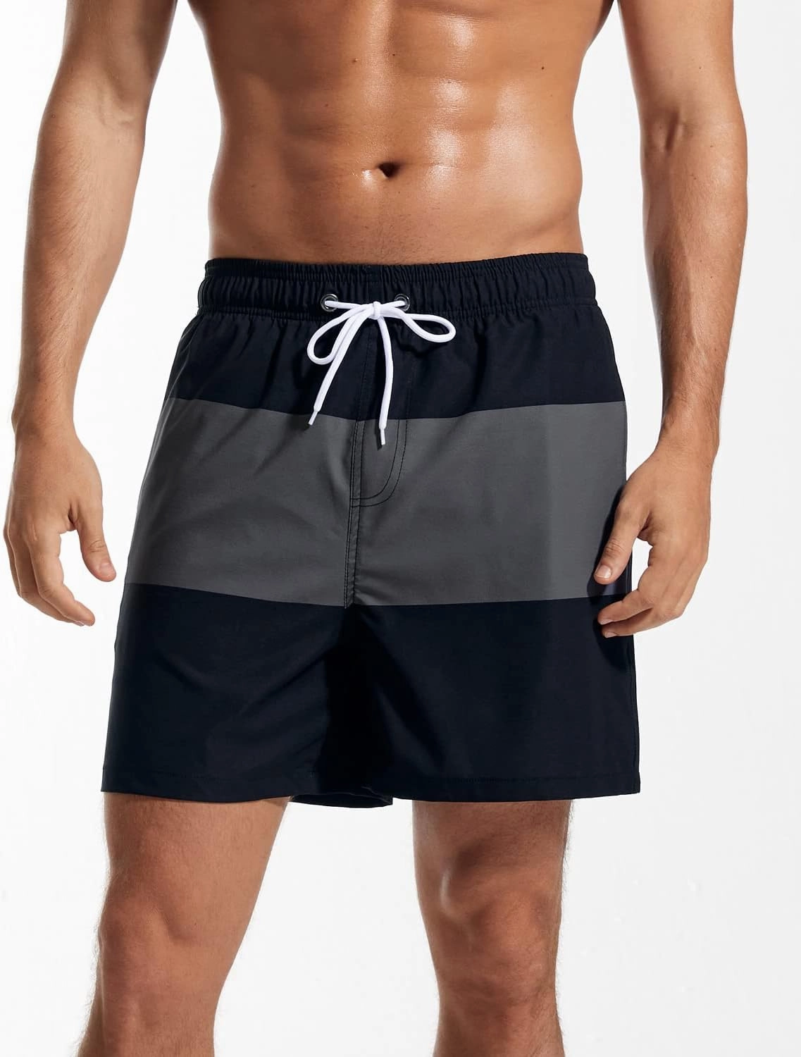 SILKWORLD Mens Swimming Trunks with Compression Liner 2 in 1 Quick-Dry Swim Shorts with Zipper Pockets
