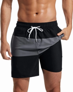SILKWORLD Mens Swimming Trunks with Compression Liner 2 in 1 Quick-Dry Swim Shorts with Zipper Pockets