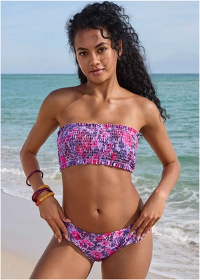 Smocked Bandeau Top - Ditsy Pink Purple
