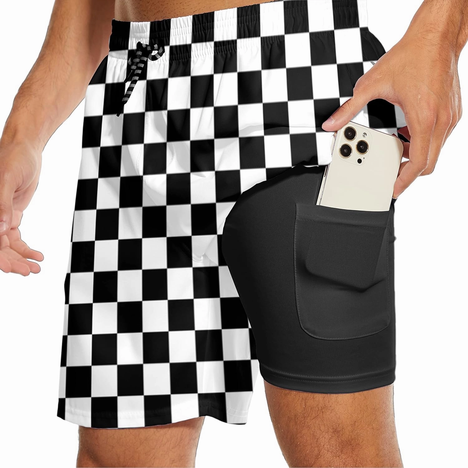 Socira Men's Swim Trunks with Compression Liner, Quick Dry Mens 2 in 1 Swimming Trunks Men Beach Bathing Suits Swimsuit