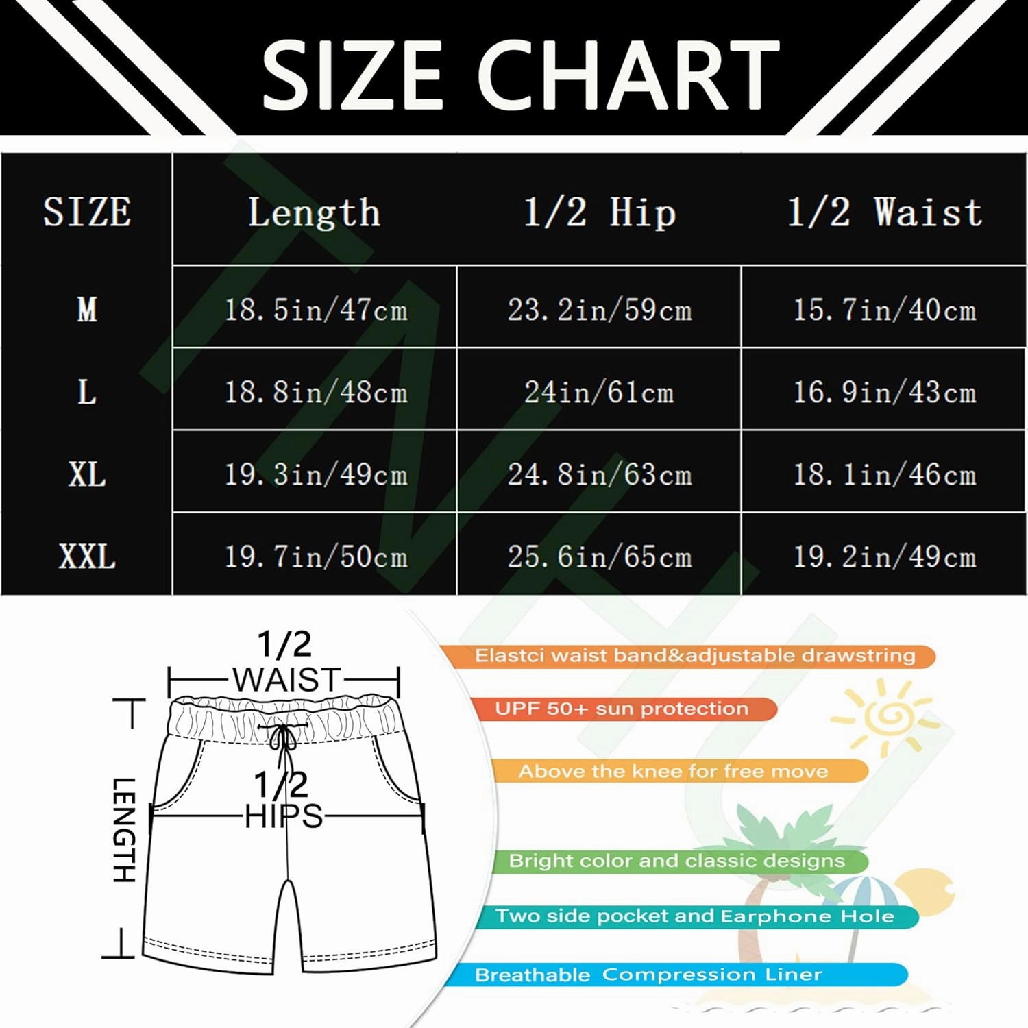 Socira Men's Swim Trunks with Compression Liner, Quick Dry Mens 2 in 1 Swimming Trunks Men Beach Bathing Suits Swimsuit