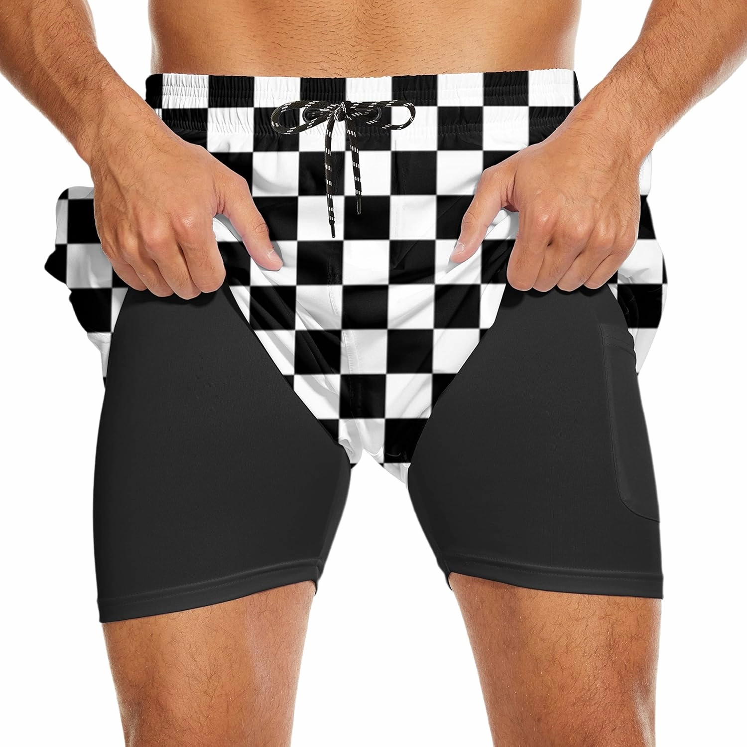 Socira Men's Swim Trunks with Compression Liner, Quick Dry Mens 2 in 1 Swimming Trunks Men Beach Bathing Suits Swimsuit