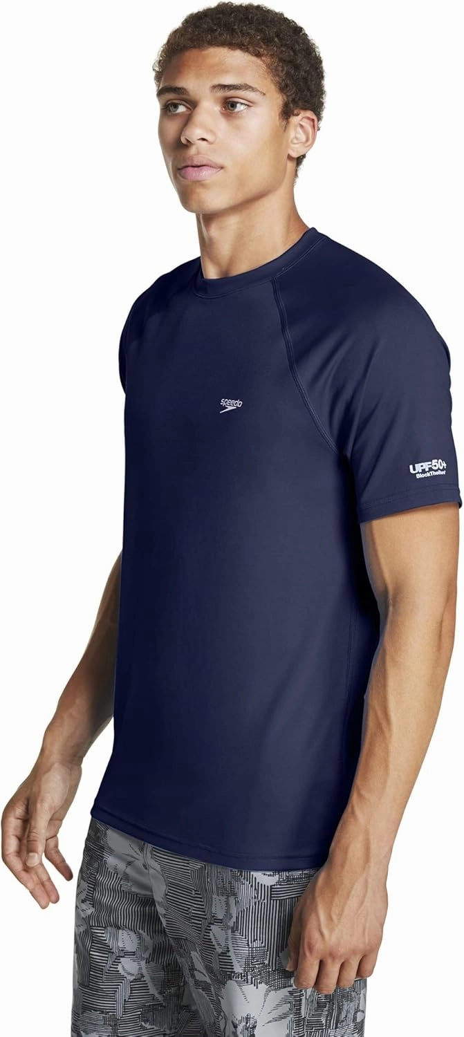 Speedo Men's Uv Swim Shirt Short Sleeve Regular Fit Solid
