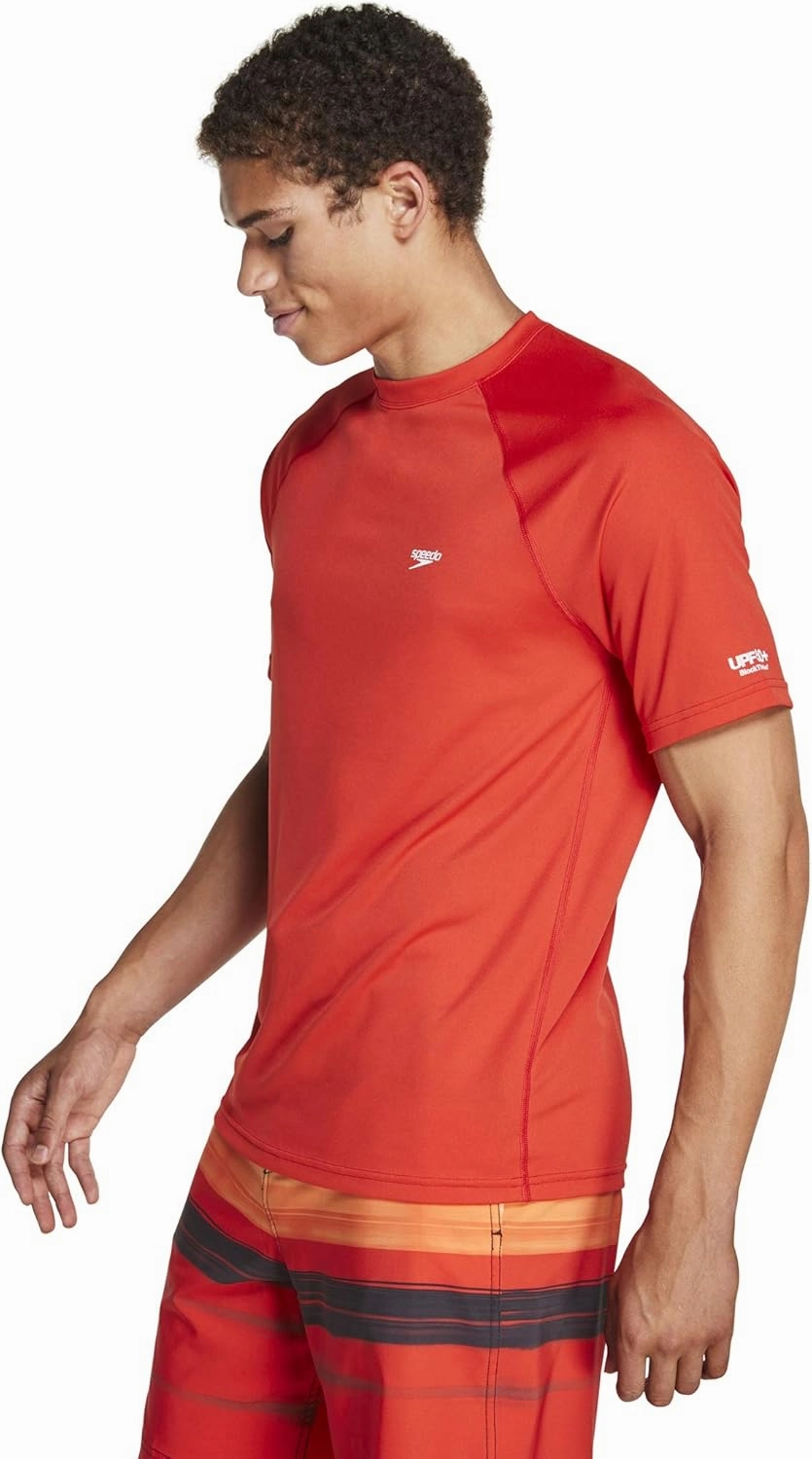 Speedo Men's Uv Swim Shirt Short Sleeve Regular Fit Solid