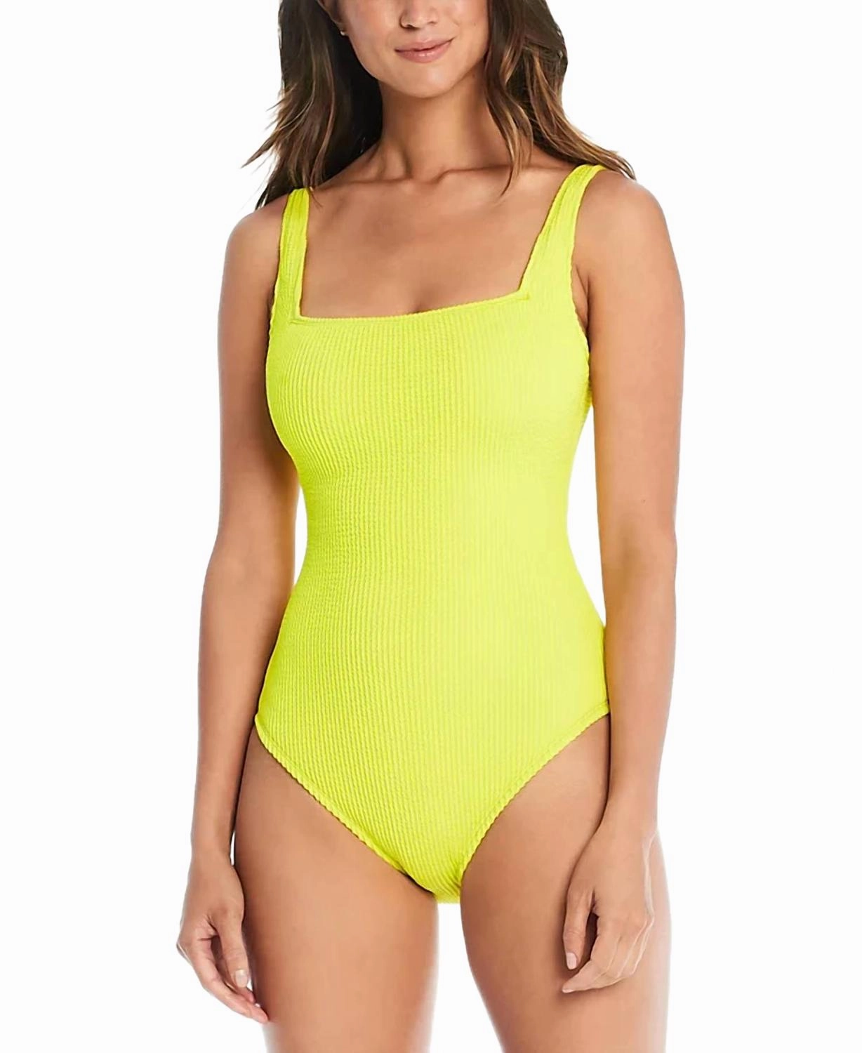 Square Neck One Piece Swimsuit In Chartreuse