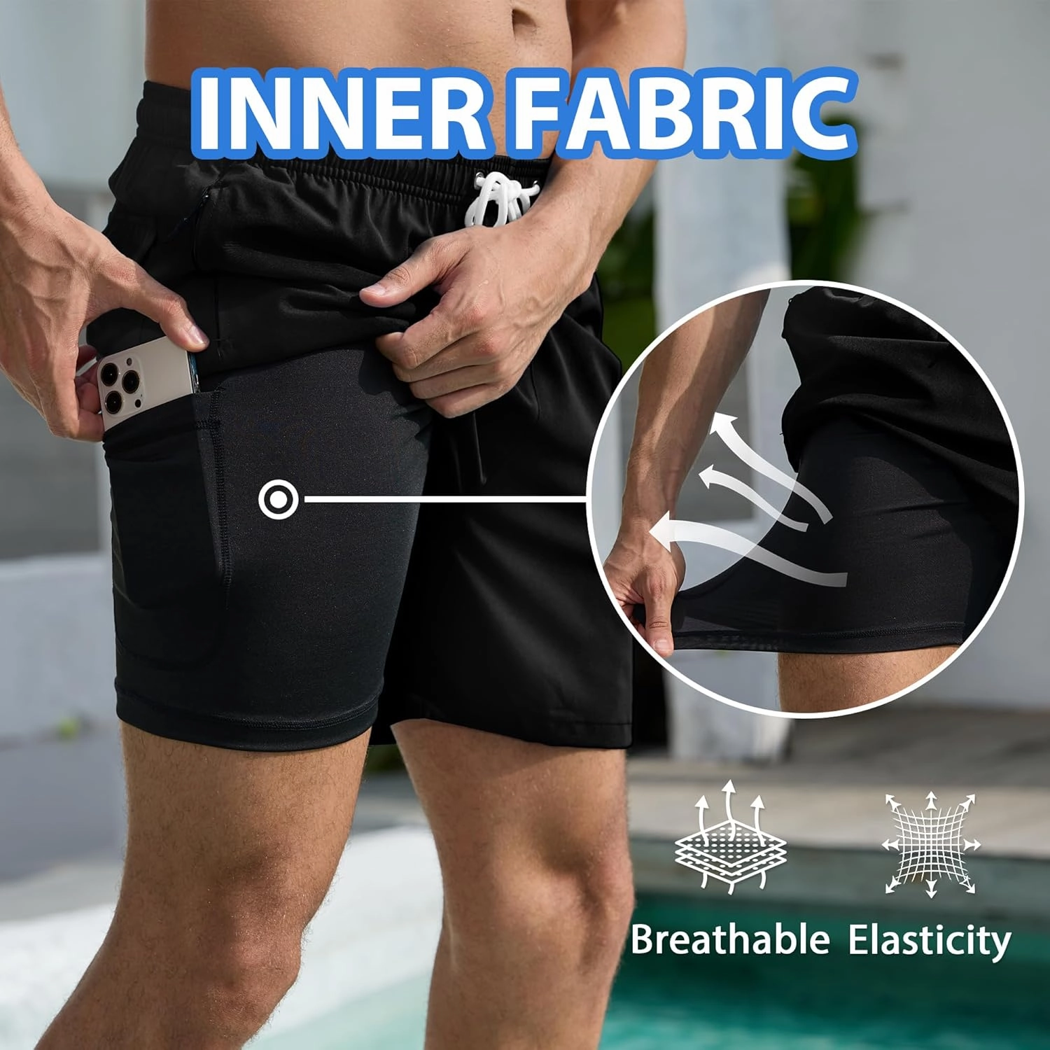 Srnede Mens Swim Trunks Swim Shorts Board Shorts Quick Dry Beach Shorts Swimwear Bathing Suits with Compression Line