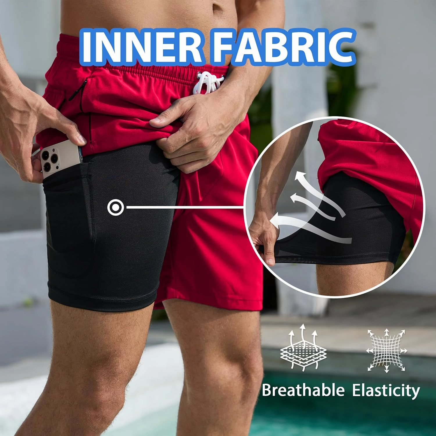 Srnede Mens Swim Trunks Swim Shorts Board Shorts Quick Dry Beach Shorts Swimwear Bathing Suits with Compression Line