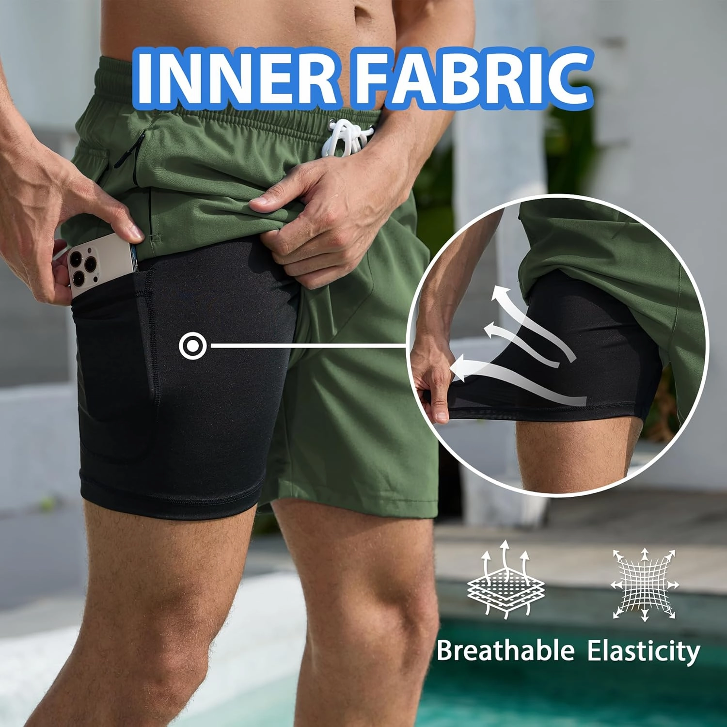 Srnede Mens Swim Trunks Swim Shorts Board Shorts Quick Dry Beach Shorts Swimwear Bathing Suits with Compression Line
