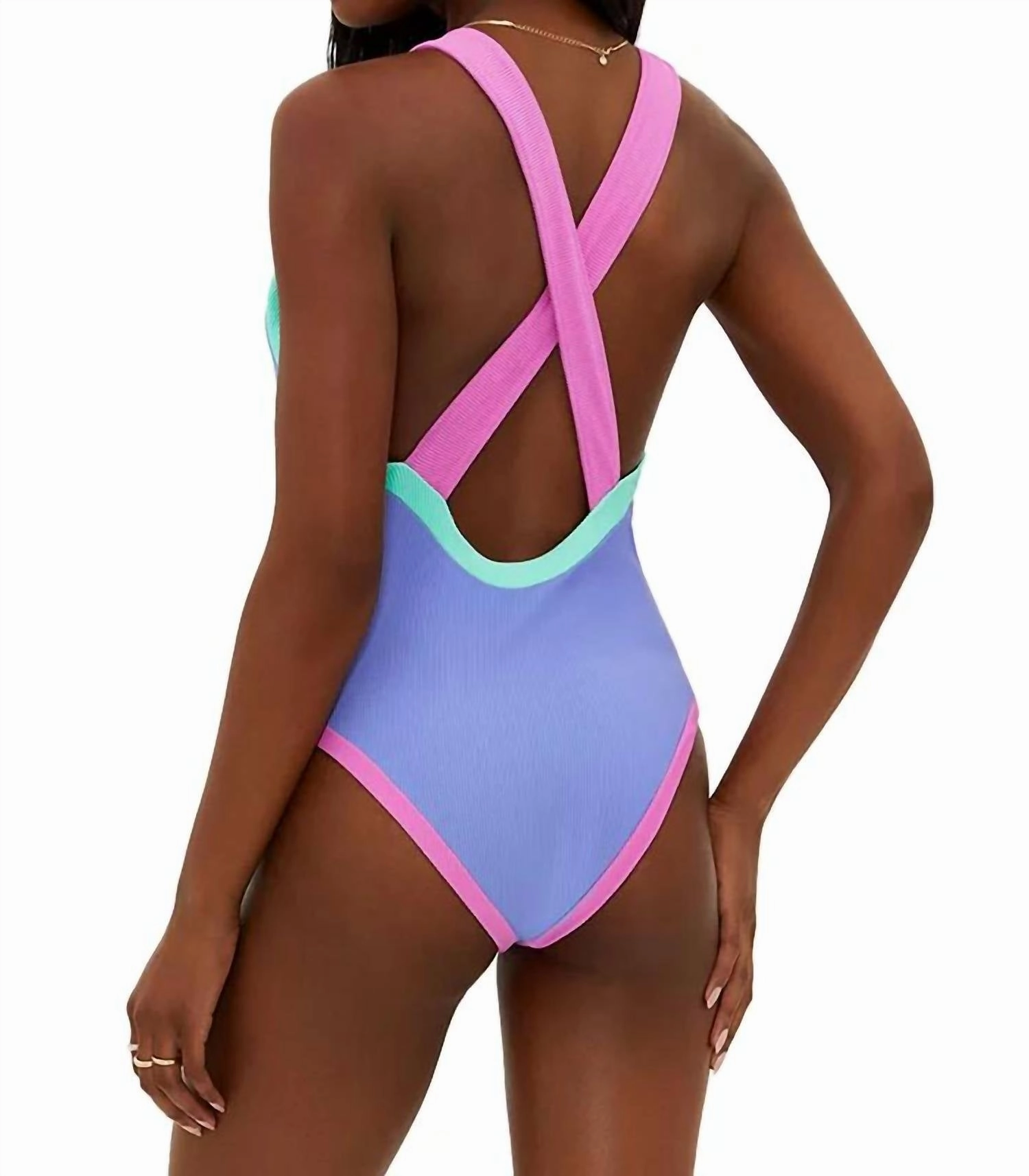 Steph Ribbed One Piece Swimsuit In Purple And Pink